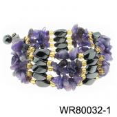 36inch Amethyst Chip Stone Magnetic Wrap Bracelet Necklace All in One Set